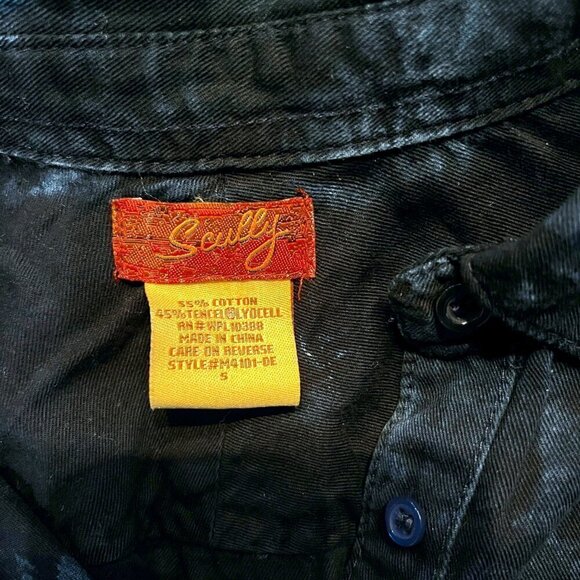 SCULLY Western Tie Die Black & Blue Ruffle Sleeves Frayed Edges Shirt Blouse Top - Picture 9 of 9